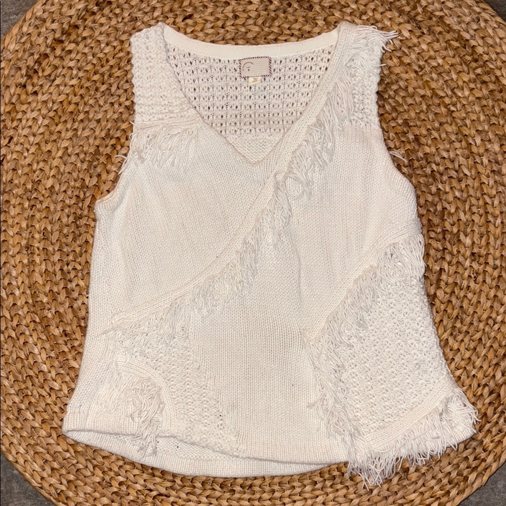 Anthropologie top fringe knit tank#boho #minimalist#western#whimsygoth#festival - Picture 2 of 7
